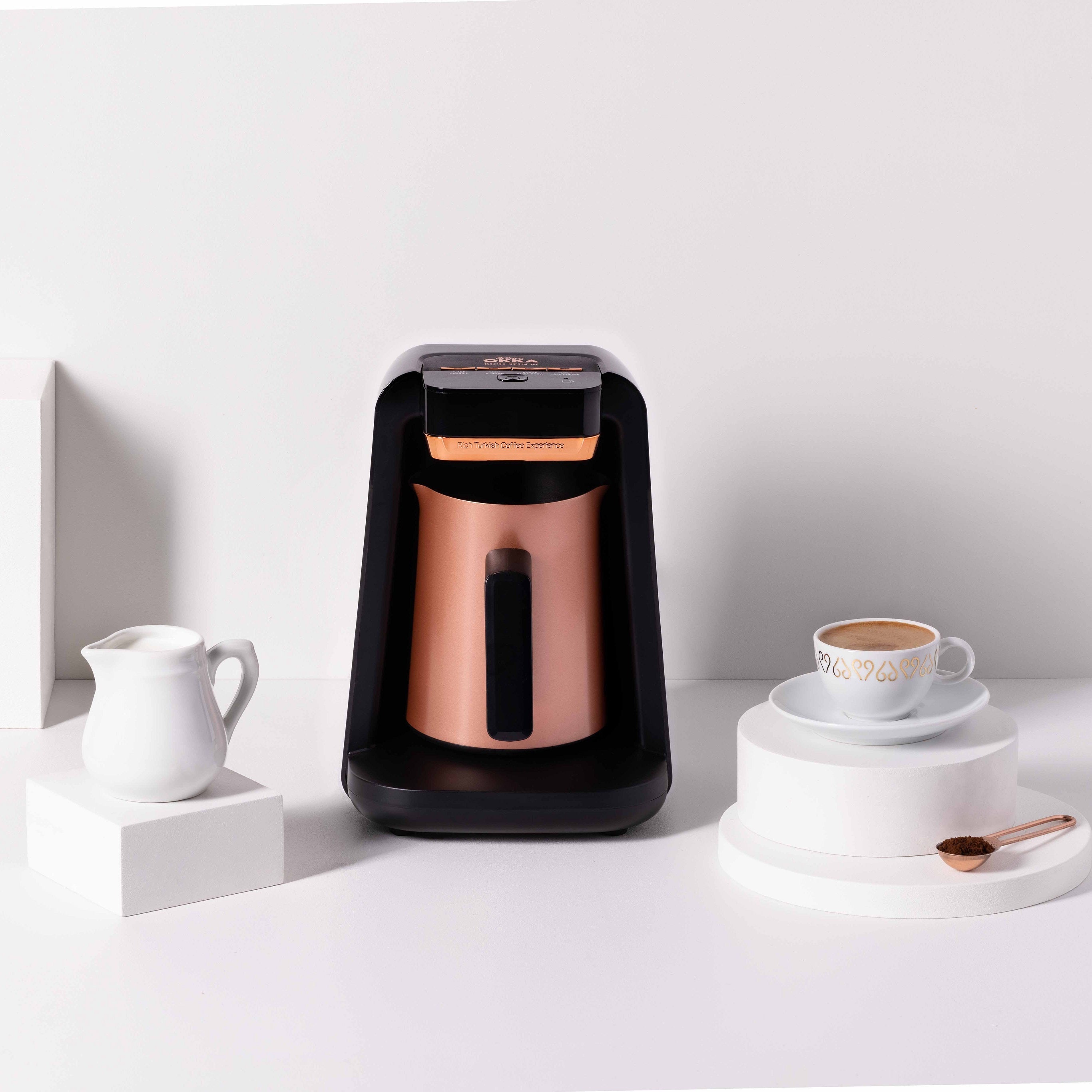 Arzum Okka Rich Automatic Turkish Coffee and Hot Beverage Maker, Velvetiser, 120V, Black/Copper